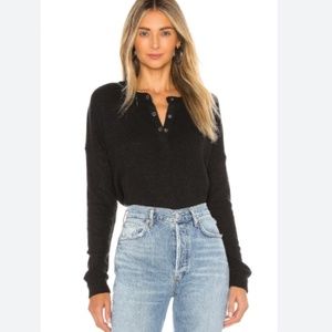 Bobi Black Slubbed Jersey Henley Tee